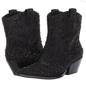 Womens Jessica Simpson Tamira2 Pointed Toe Western Boots, Black Micro Flash